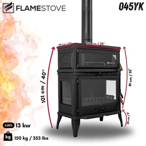Woody Cast Stove with Oven, Wood Burning Stove, 60,000 BTU, 353 lbs - Picture 1 of 12