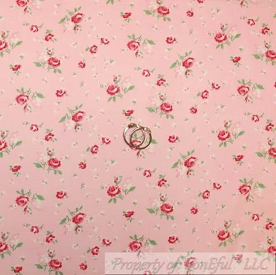 BonEful Fabric FQ Cotton Quilt Pink Girl Green Leaf Rose Flower Shabby Chic BOHO - Image 1 of 4