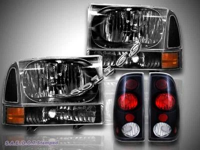 99-04 FAROS FORD F250 F350 SUPER DUTY + SEÑAL DE ESQUINA + LUCES TRASERAS NEGRO Foto 1 de 4