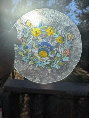 Винтажная цветочная стеклянная гофрированная чаша художественное стекло безделушка блюдо цветы красивая - Изображение 1 из 4