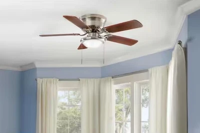 Hampton Bay Hugger 44 in. LED Indoor Brushed Nickel Ceiling Fan with Light Kit - Image 1 of 4