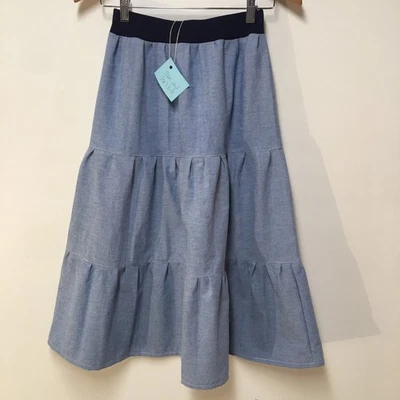 Skirt Girl L 10/12 Blue Chambray Ruffle Tier Maxi 100% Cotton Mom and Pop's Kids - Image 1 of 4