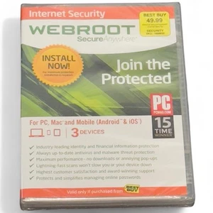 Webroot SecureAnywhere Internet Security 3 Devices PC Mac Android iOS New Sealed - Picture 1 of 2