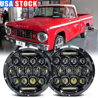 Par de faros LED redondos DRL de 7 pulgadas para camioneta Dodge W100 W200 D100 D200 Foto 1 de 4