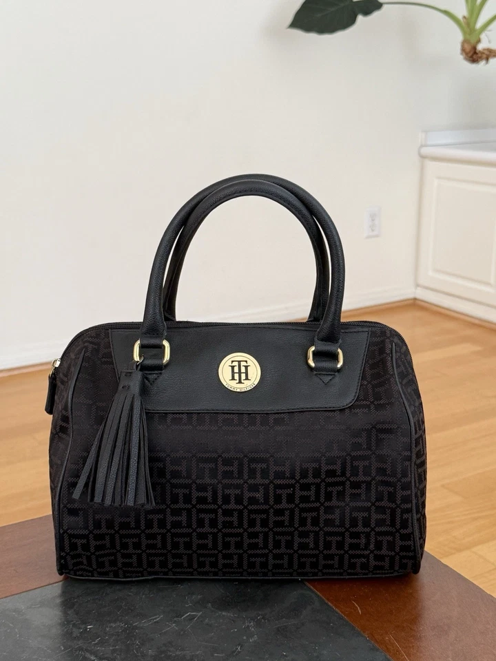 Tommy Hilfiger Logo Borla Cartera Bolso de Mano Cartera Negro Rayas Regalo Foto 1 de 4