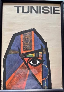 1966 Vintage Tunisie RARE Visitez TUNISIE TUNISIA TRAVEL POSTER 16 By 24 Signed - Picture 1 of 4