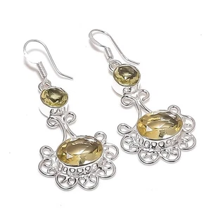 Peach Morganite Gemstone Handmade 925 Sterling Silver Jewelry Earring Size 2" - Picture 1 of 1