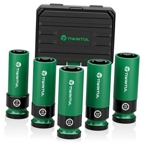 Juego de enchufes de impacto protector de rueda de 1/2", 5 piezas de lengüeta no estropeadora 5 piezas-1 SAE + métrico - Imagen 1 de 7