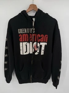 Felpa con cappuccio e zip vintage 2010 Green Day American Idiot Tour Band taglia media nera - Foto 1 di 7
