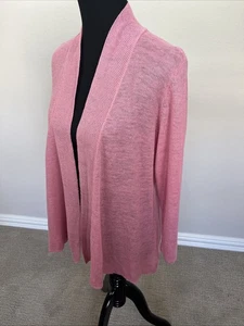 Maglione cardigan Eileen Fisher taglia L 42" 100% lino biologico aperto leggero rosa come nuovo - Foto 1 di 10