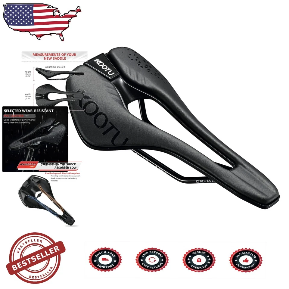 Comfort Bicycle Saddle: Waterproof Gel PU Leather, Shock Absorbing, Men/Women... - Image 1 of 4