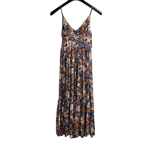 Japna Kleid Damen XS blau Blumen Maxi Babydoll Bindeband Stufen Boho Hippie - Bild 1 von 11