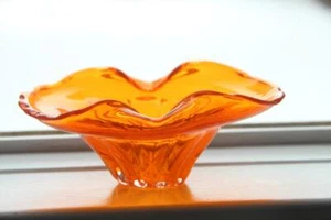 Mid Century Vintage Bright Glowing Orange Free Form Art Glass Bowl~Viking? - Picture 1 of 10