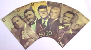 Concept Currency Art $1 to $100 Set of (6) US Notes Novelty 24K Gold Foil GFS09 - Picture 1 of 5