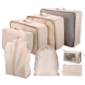 8x Beige Travel Storage Bag for Clothes Luggage Packing Cube Organizer Suitcase - Picture 1 of 11