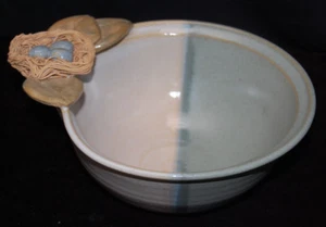 Handmade & Signed E. Lamb Ceramic 6 3/8" Bowl w/ Robin's Eggs in Nest  S8729 - Picture 1 of 11