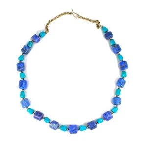 Vintage natürliche Denim Lapislazuli Sterling Halskette Türkis Howlith 20" - Bild 1 von 8