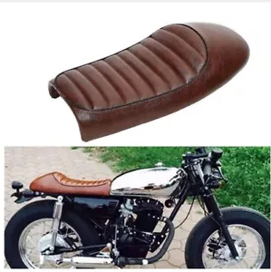 + VINTAGE CAFE RACER SCRAMBLER CUSTOM BROWN FAUX LEATHER MOTORCYCLE SADDLE - Picture 1 of 7