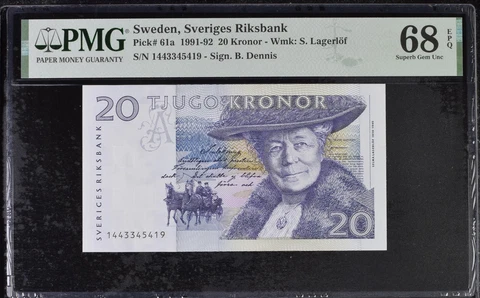 Sweden 20 Kronor 1991-1992 P 61 a Superb Gem UNC PMG 68 EPQ TOP POP Cover