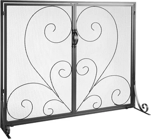 Fireplace Screen 1 Panel with Door, Sturdy Iron Mesh Fireplace Screen, 39"(L) X3 - Picture 1 of 9