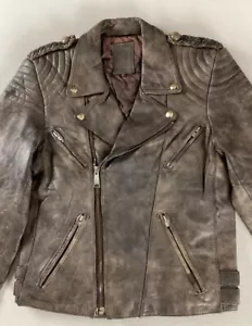 Vintage Distressed Leather Biker Jacket Motorcycle Jacket Ladies’ EU Size 46 38” - Picture 1 of 23