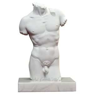 David Torso By Michelangelo Marble Sculpture With Alabaster Base H 25Cm - Picture 1 of 7