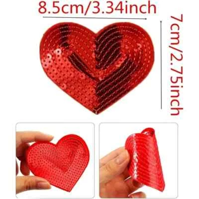 1 pcs Golden Sequin red Heart Patches, 3 1/2 x 3-inch Iron-On patch - Image 1 of 3