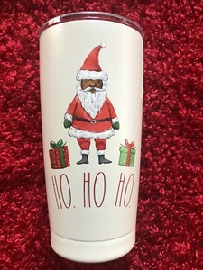 Rae Dunn afroamerikanischer Weihnachtsmann ""HO HO HO"" Edelstahlbecher - Bild 1 von 5