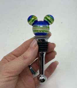 Vintage Blue Disney Mickey Mouse Icon Head Spun Glass Wine Cork Stopper - Picture 1 of 5