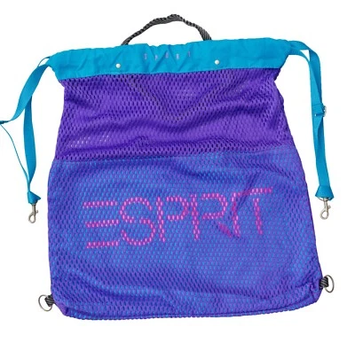 Vintage 90’s ESPRIT Purple Mesh Logo Beach Tote Carryall Bag Backpack Teal Miami - Image 1 of 4