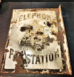 Early Telephone Local & Long Distance Pay Station Porcelain Flange Sign 20x16 - Picture 1 of 7