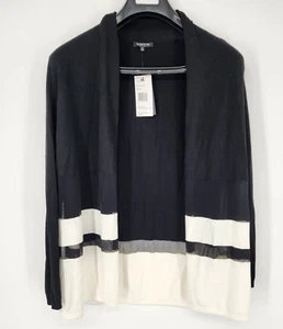 NEW Lafayette 148 Black Semi Sheer Striped Cardigan Open Front Long Sleeve M NWT - Picture 1 of 8