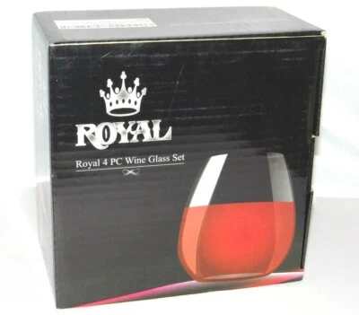 Royal Stemless Wine Glass Set 4-Pack 15oz Wine Tumbler Set NIB New - Image 1 of 4