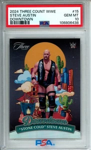 "Stone Cold" Steve Austin 2024 Panini Three Count WWE Downtow (Case Hit) PSA 10 - Foto 1 di 2