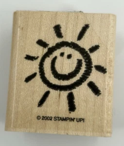 Stampin Up! Smiling Sun Face Wood Mount Rubber Stamp - Picture 1 of 6
