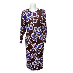Tanya Taylor Brown Amara Ponte Floral Midi Dress size Small New - Afbeelding 1 van 12