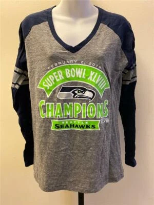New Seattle Seahawks 2014 Superbowl Womens Sizes L-XL Gray Shirt - Image 1 of 4