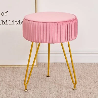 Velvet Vanity Stool Modern Ottoman Foot Rest Stool with Adjustable Golden Leg... - Image 1 of 4