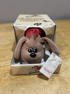 Tonka Pound Puppies Newborn Tan Red Bow 8" Stuffie 1985 Dog Box - Image 1 of 4