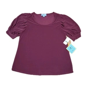 CeCe Blouse Women's Size Large Short Sleeve Stretch Purple Pullover Top - Picture 1 of 16