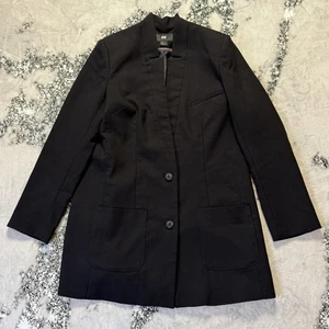 H&M Blazer Womens Size 12 Black Single breasted Hourglass Stand Up Collar Jacket - Picture 1 of 9