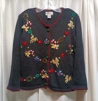 Suéter de Navidad All Points para mujer talla S botones lazos bastón de caramelo de colección años 90 Foto 1 de 4