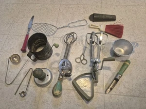 Lot Of vintage kitchen utensils Some green handles Wooden Mixers - Picture 1 of 7