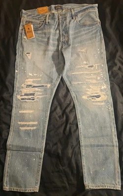 Polo Ralph Lauren Sullivan Slim Patchwork Distressed Paint Splat Denim Jeans NWT - Image 1 of 4