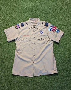 Vintage Boy Scout Shirt Mens Large Brown Patches BSA Made in USA Wilderness - Picture 1 of 7