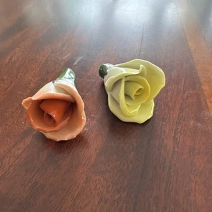 Two Herend Hungary Rose Buds Handpainted Porcelain Yellow And Orange 172 - Picture 1 of 15
