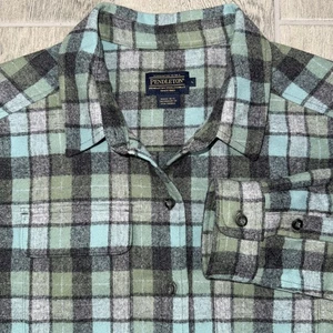 Camisa de tabla a cuadros Pendleton azul surf para mujer grande lana franela abotonada - Imagen 1 de 10