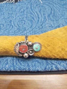 Sterling Silver Turquoise And Coral Ring Size 8 - Picture 1 of 5