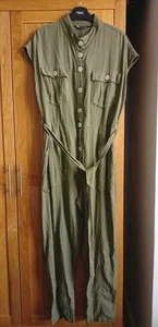 Zara Khaki Linen Jumpsuit Size L Chest 42 In Waist 38in - Picture 1 of 12