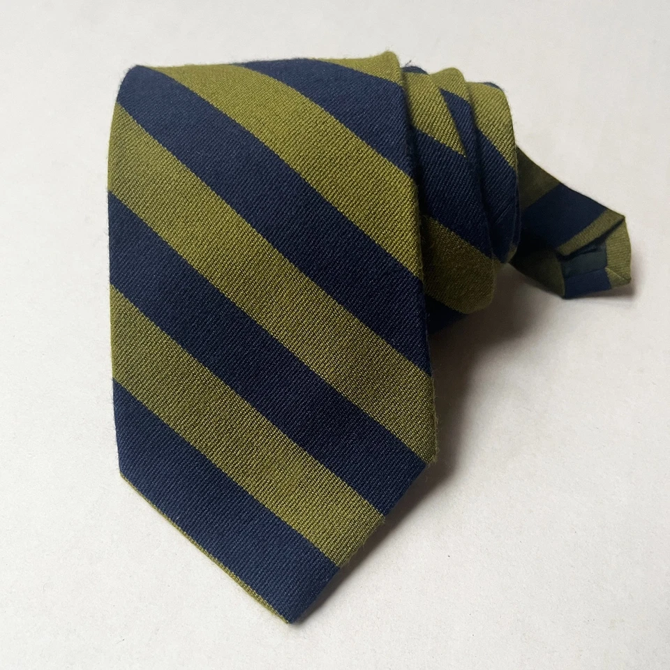 De colección J. Corbata Cuello Redondo Repp Rayas Seda Cachemira Trad Ivy Preppy Azul Marino Verde Oliva Foto 1 de 4